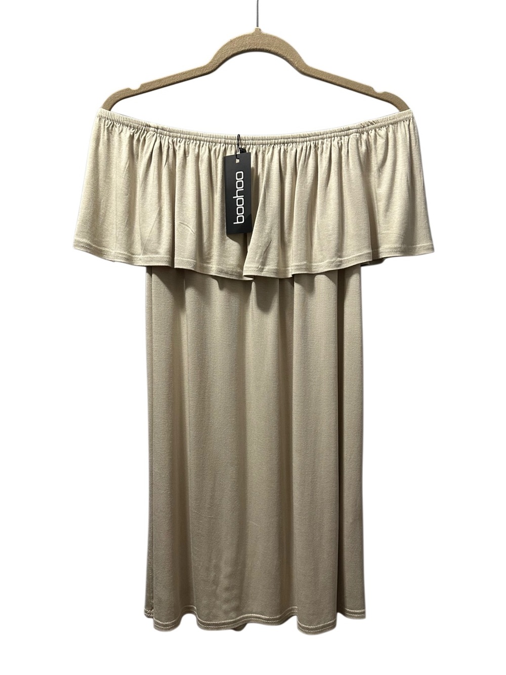 Boohoo Cream Off Shoulder Ruffle Mini Dress Size 6 NWT